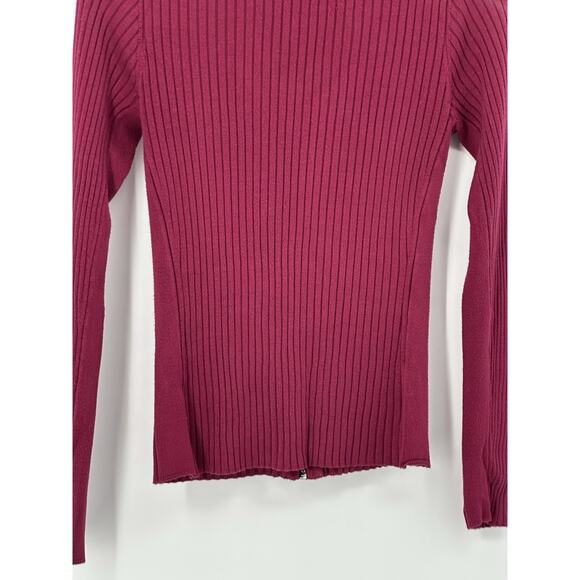Express Ribbed Zip Front Sweater M Burgundy Stretch Long Sleeve Knit Top - Picture 7 of 13